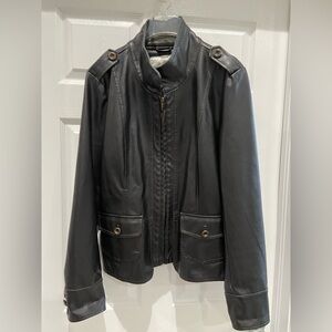 Women's Brown Pleather Bomber Jacket, with two front pockets, Size XL